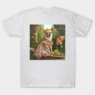 Chihuahua Dog in Flower Dress  Digital Art T-Shirt